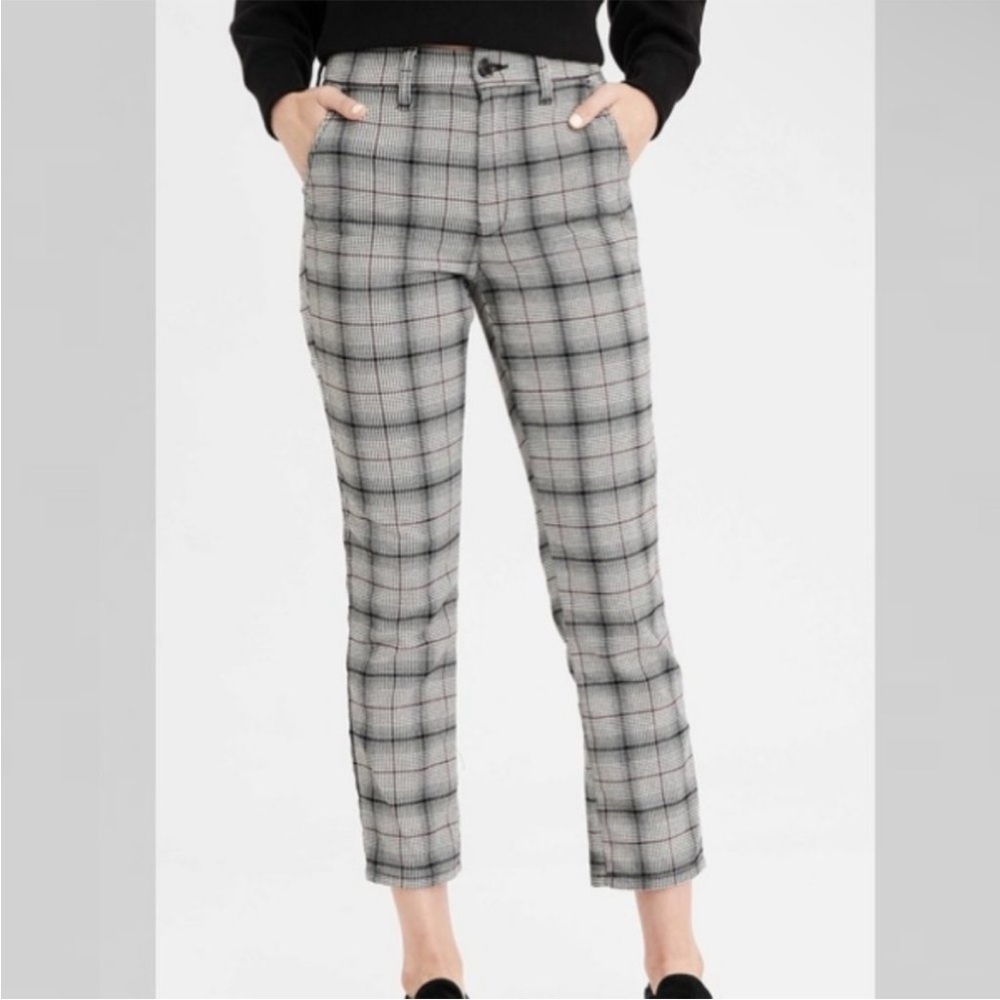 American Eagle Plaid Stretch Slim Leg Cropped Trousers